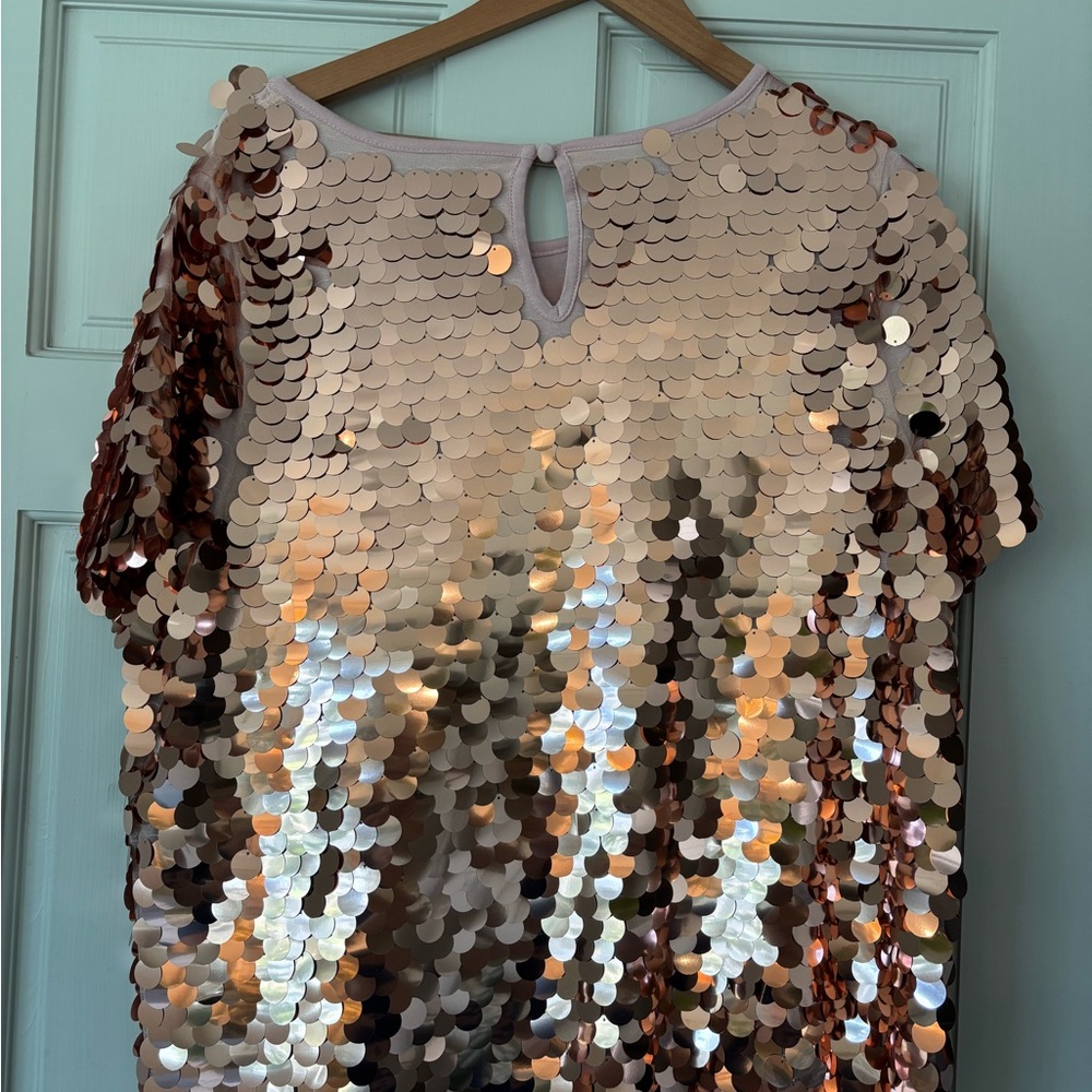 Anthropologie Rose Gold Sequin Short-Sleeve Tunic - Picture 16 of 16